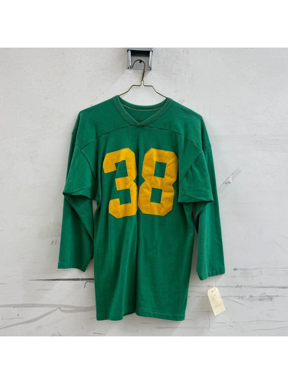 Vintage 1970s Green & Gold Sewn Tackle-Twill "38" Football Practice Jersey